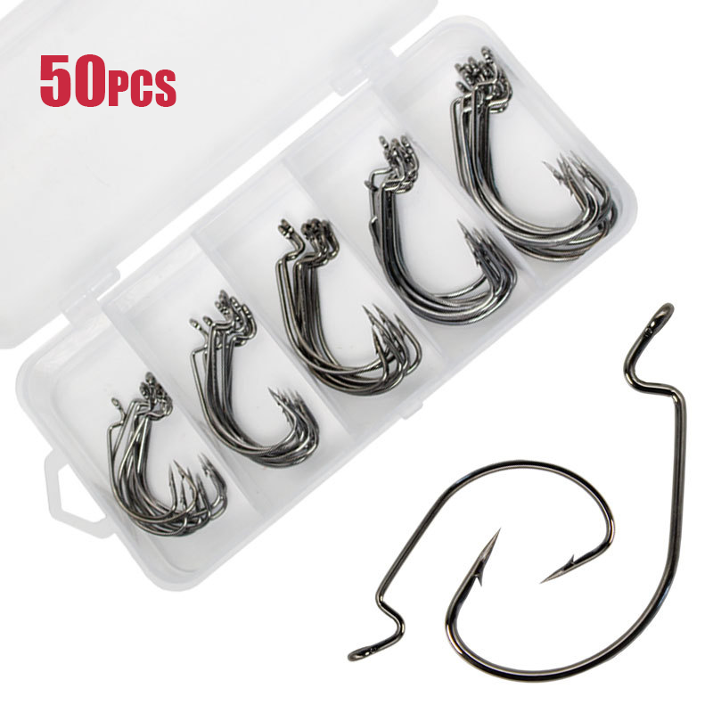 Fishing Hook Barbless - 50 шт., широкий крючок-червяк, смещенный рыболовный
